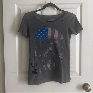 Distressed American flag skull shirt